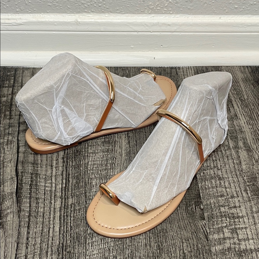 Elegant Tan Sandals with Gold Accents